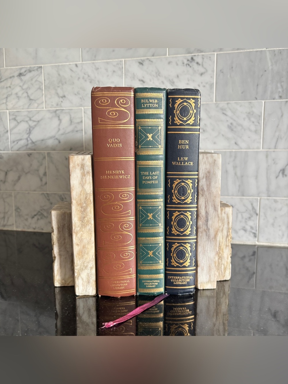 Vintage Pair of Marble Book Shaped Bookends